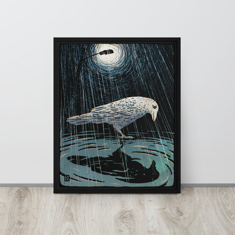 White Raven Reflection 16x20 Framed canvas